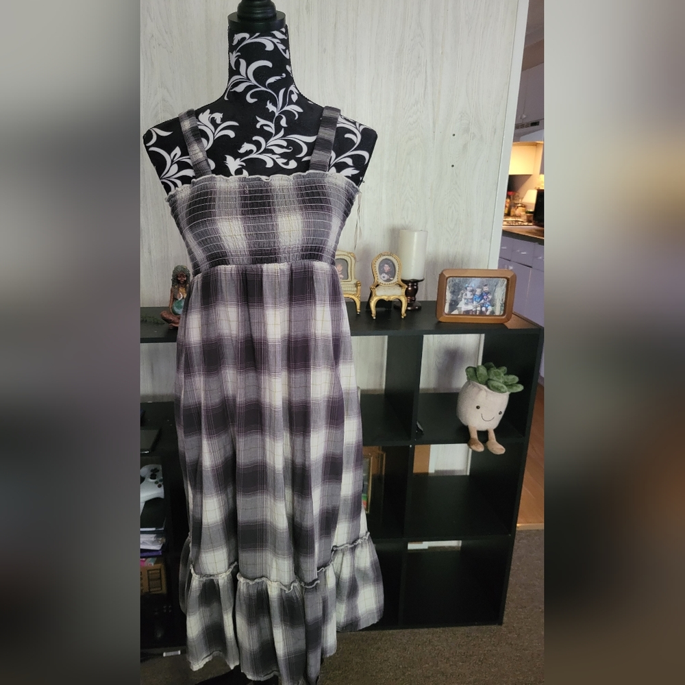 Womens Arizona Size Small Black & White Buffalo Plaid Sundress!
